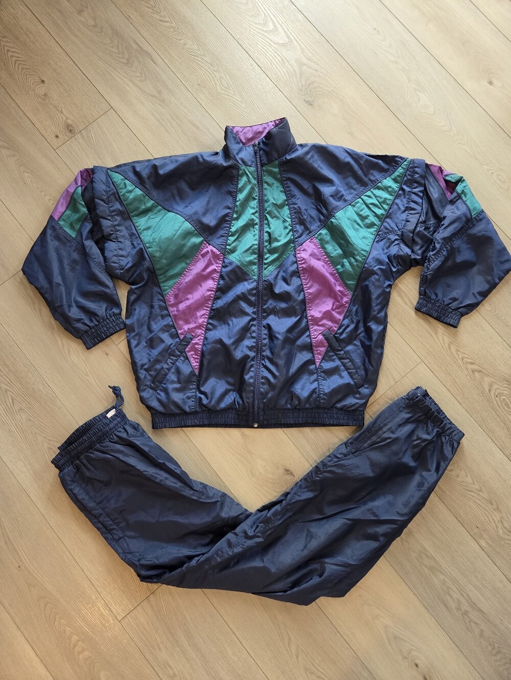 Vintage 90s Trails Edge Nylon Colorblock Tracksuit Set Windbreaker Joggers, Lrg